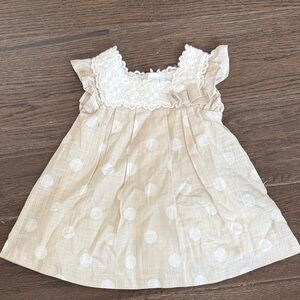 Mayoral Baby Girl Tan and White Polka Dot Dress